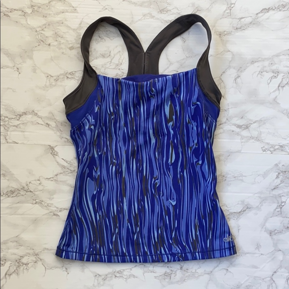 ALO Yoga Vibrant Blue and Charcoal Tank Top